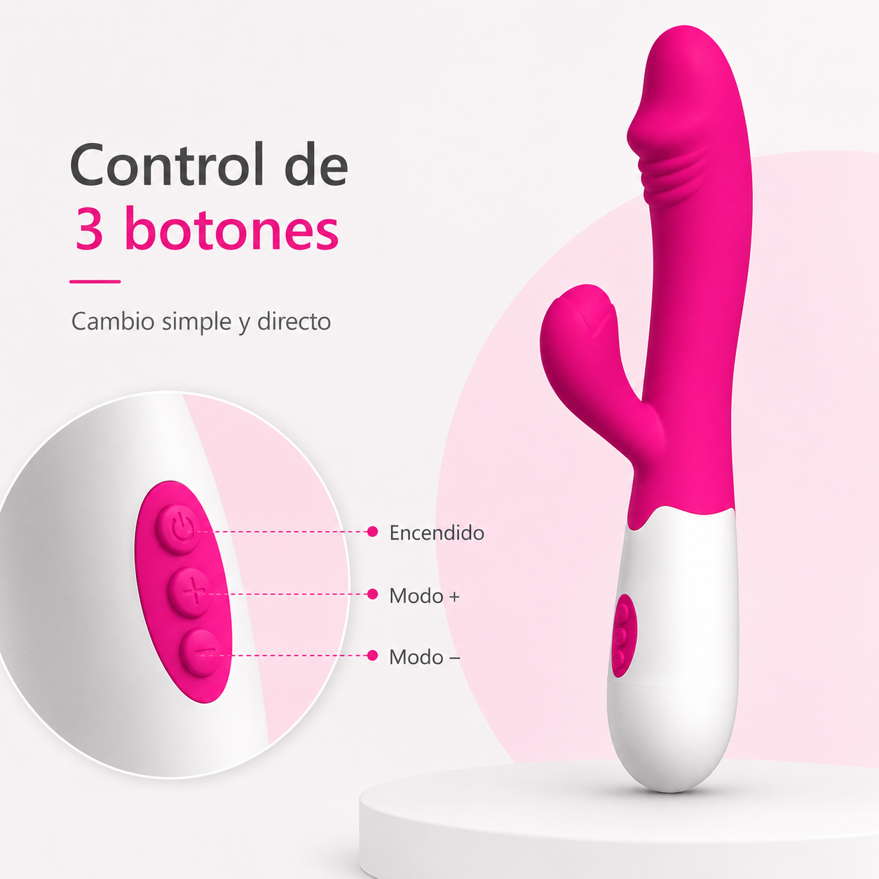 Estimulador curvo de doble zona con 10 modos y cambio de dirección: detalle del producto