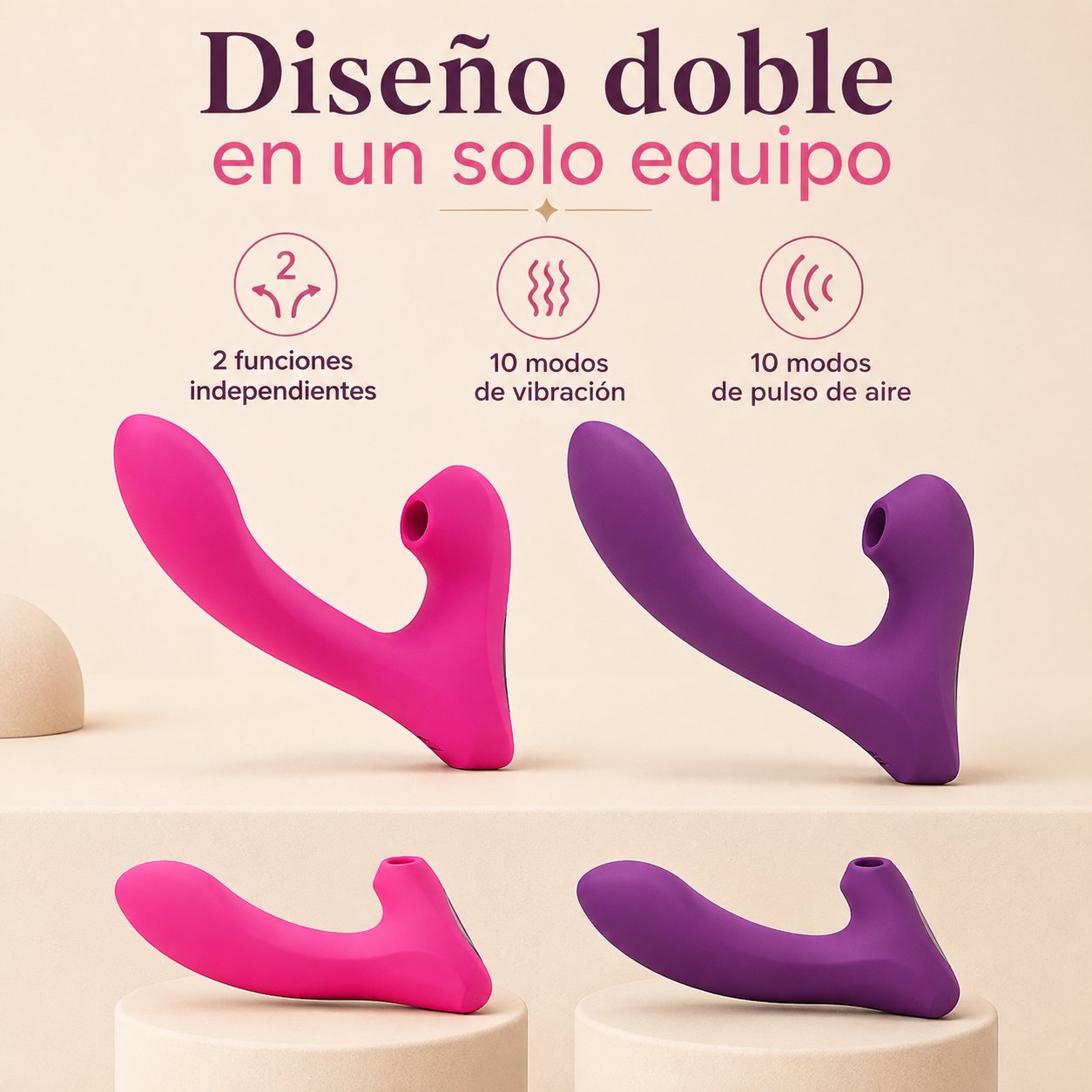 Estimulador curvo de doble zona con succión y vibración: detalle del producto