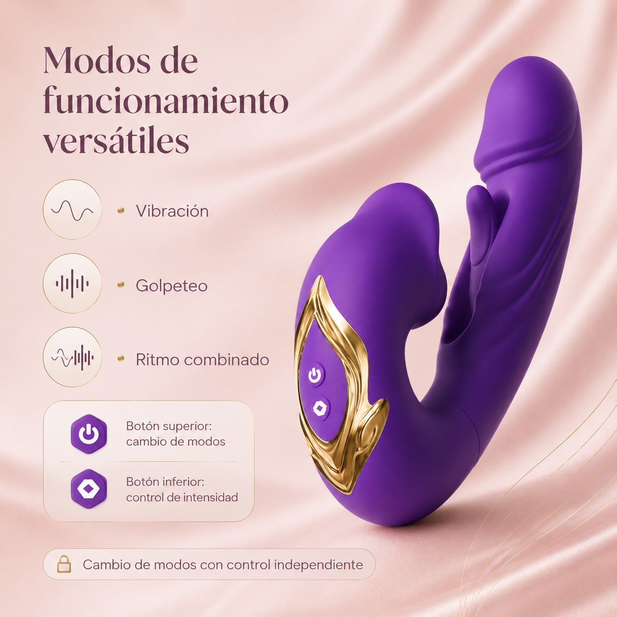 Estimulador curvo multifunción con vibración y aleteo: detalle del producto