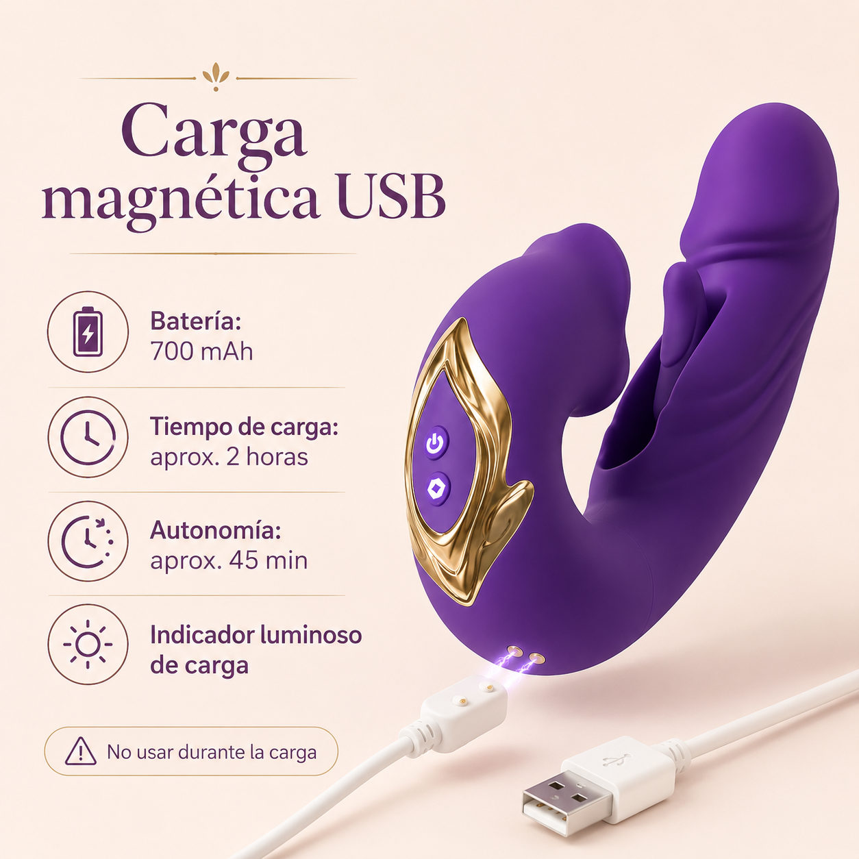 Estimulador curvo multifunción con vibración y aleteo: detalle del producto
