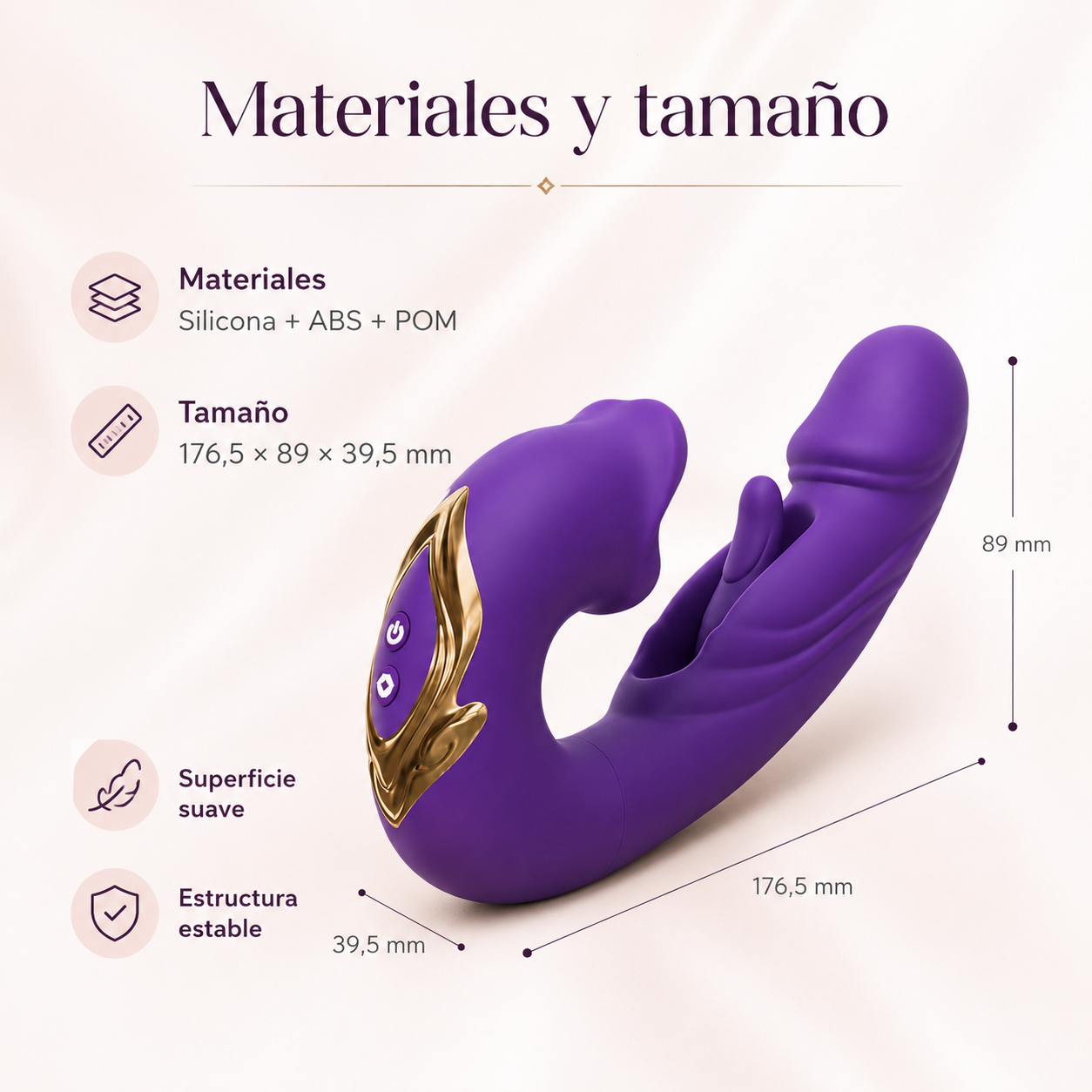 Estimulador curvo multifunción con vibración y aleteo: detalle del producto