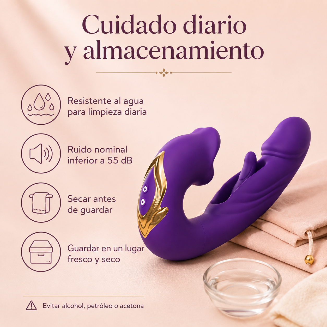 Estimulador curvo multifunción con vibración y aleteo: detalle del producto