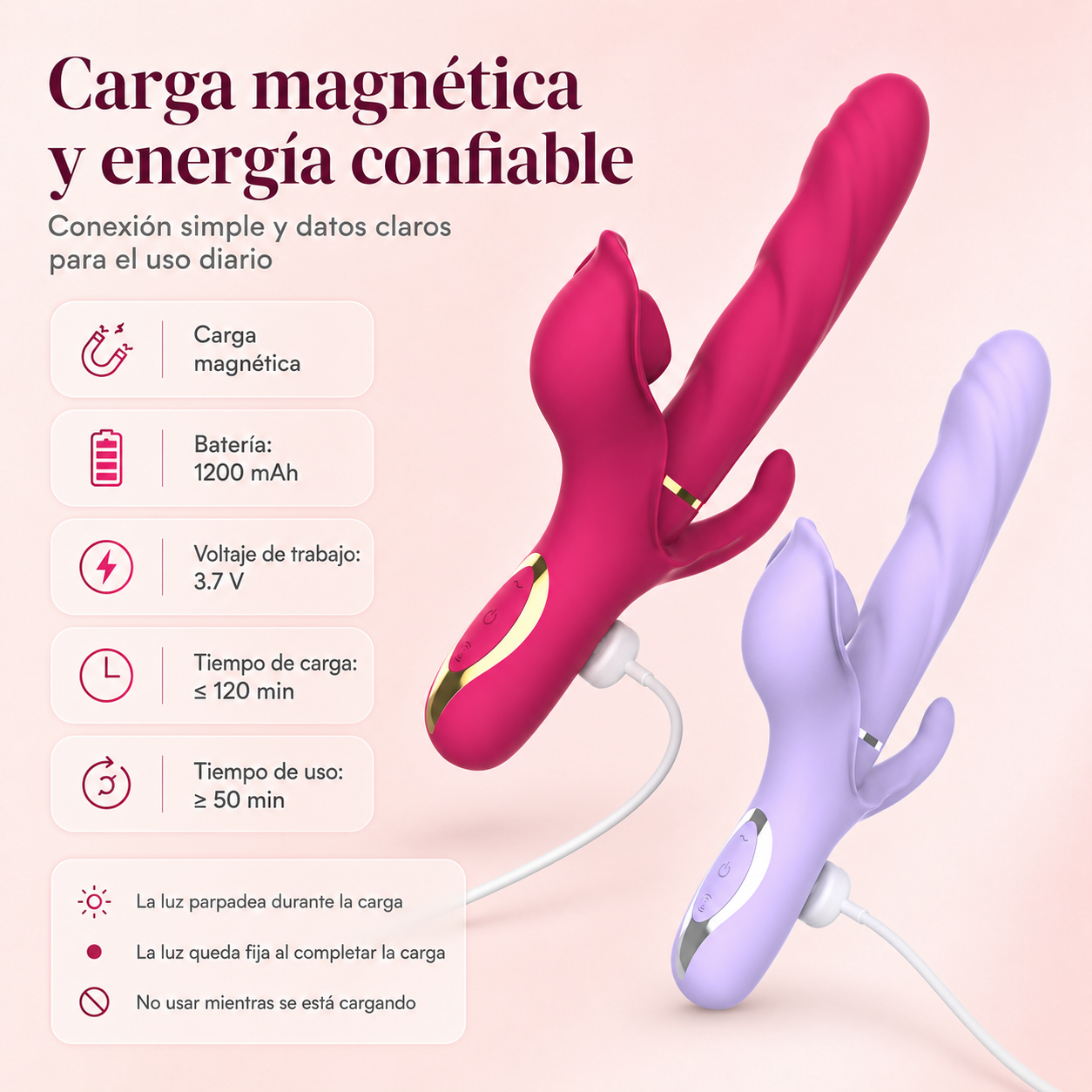 Estimulador dual con vibración, succión/pulsación y movimiento extensible: detalle del producto