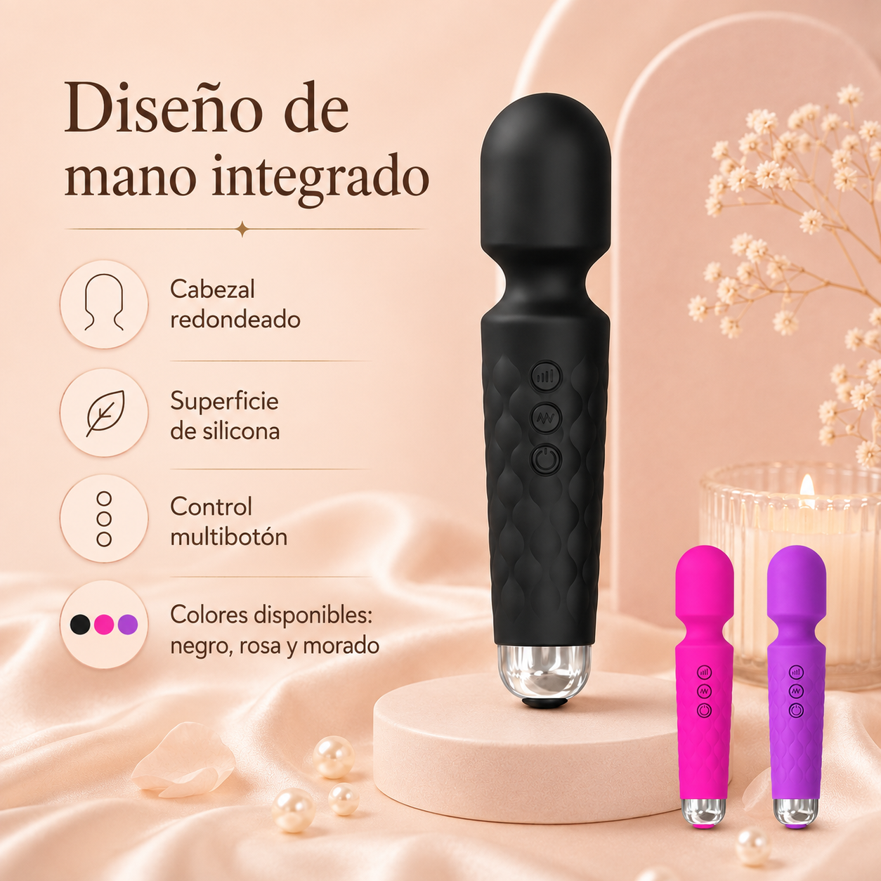 Masajeador vibratorio compacto con intensidad ajustable: detalle del producto