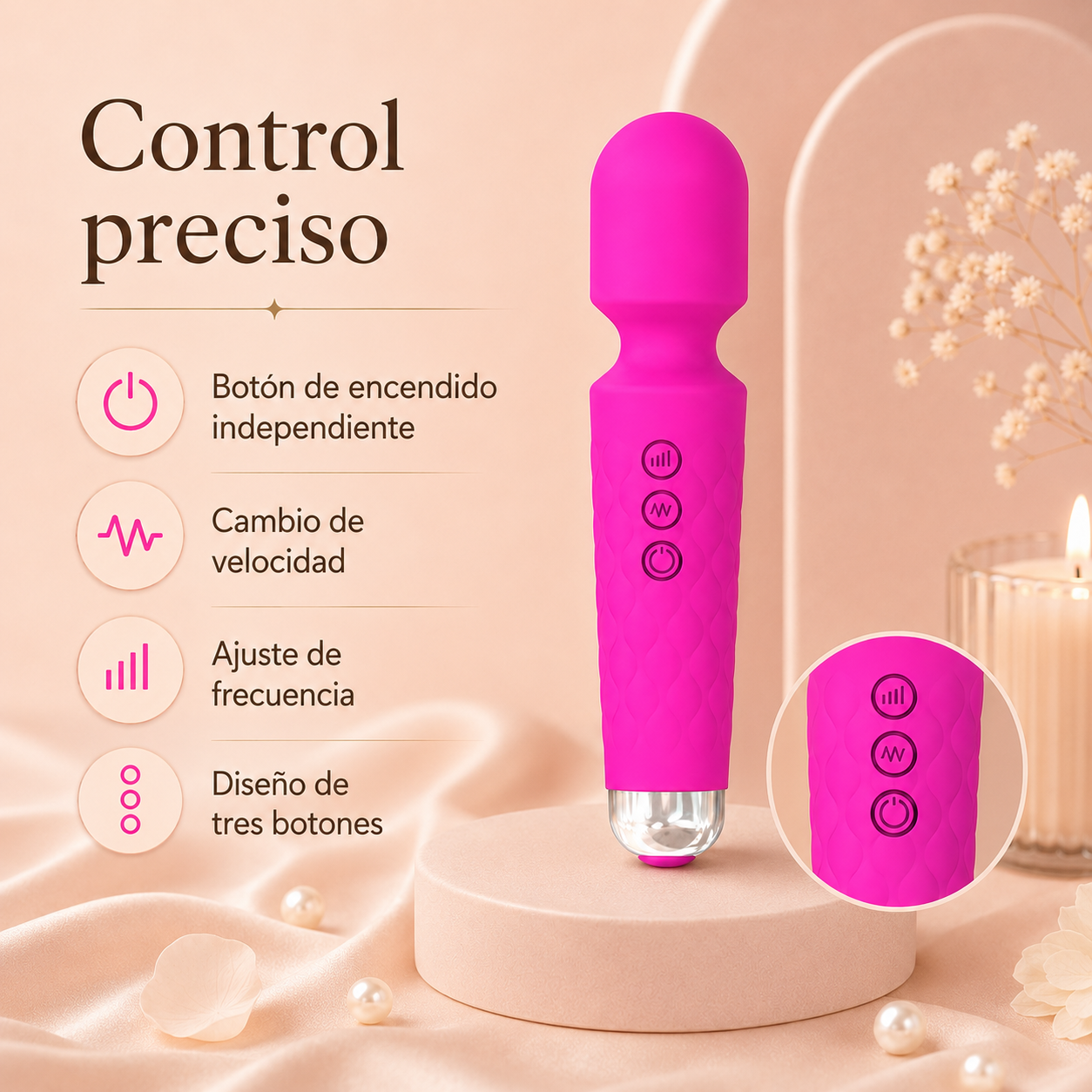 Masajeador vibratorio compacto con intensidad ajustable: detalle del producto
