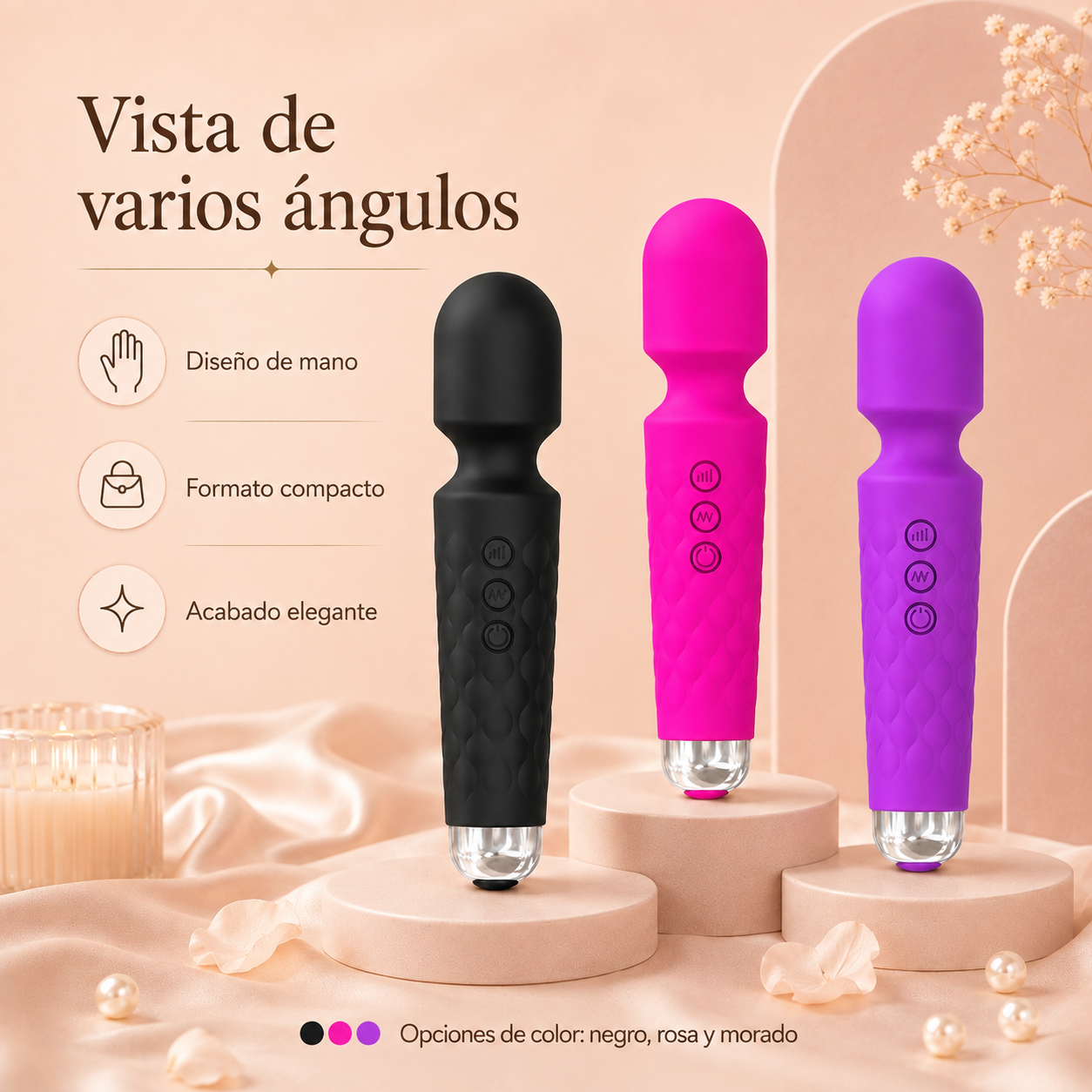 Masajeador vibratorio compacto con intensidad ajustable: detalle del producto