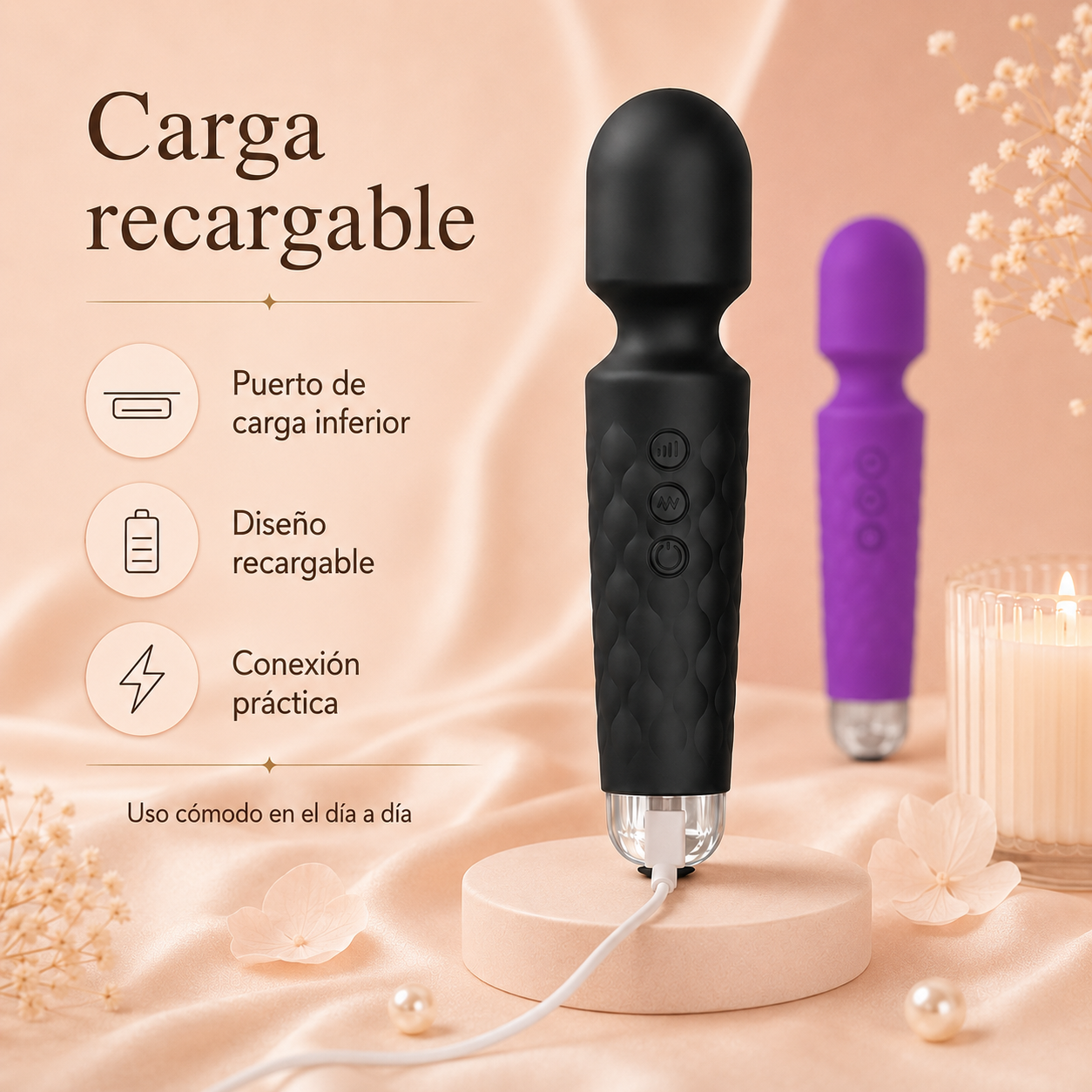 Masajeador vibratorio compacto con intensidad ajustable: detalle del producto