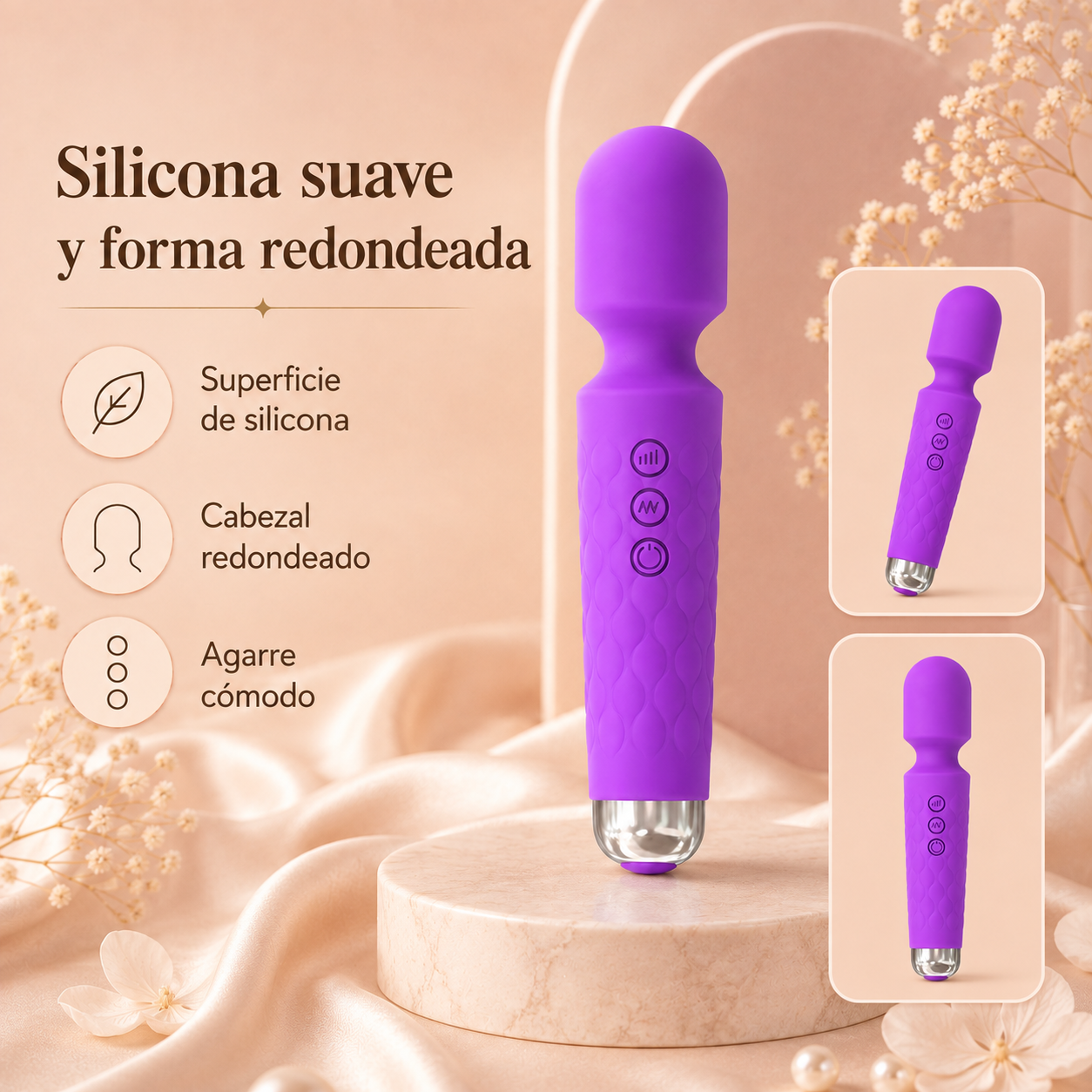 Masajeador vibratorio compacto con intensidad ajustable: detalle del producto