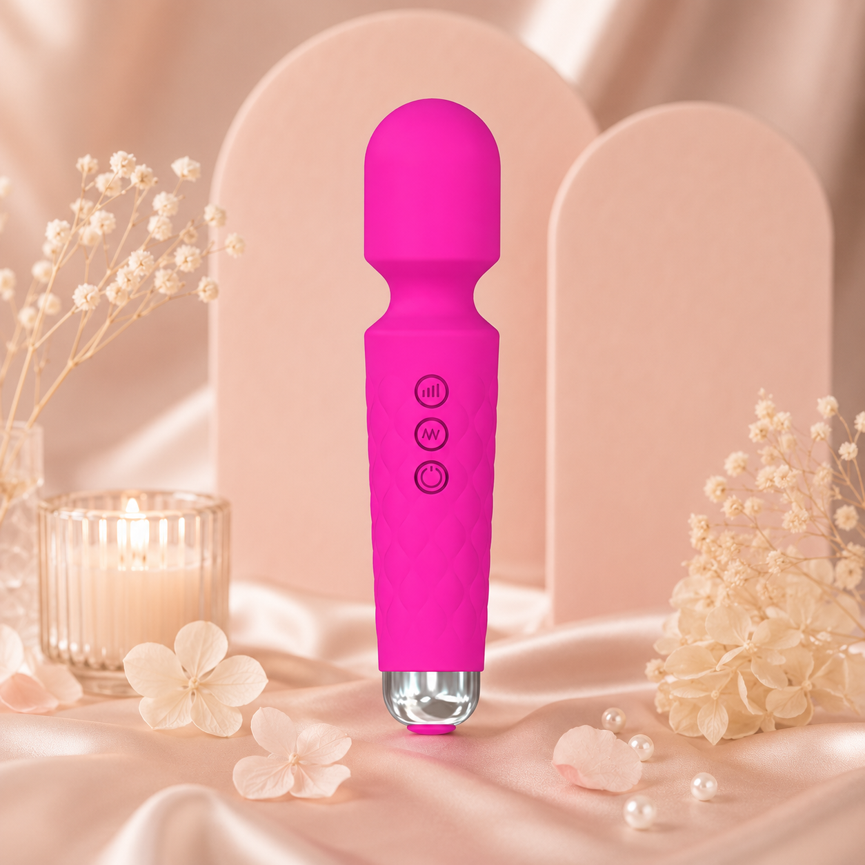 Masajeador vibratorio compacto con intensidad ajustable en color Fucsia