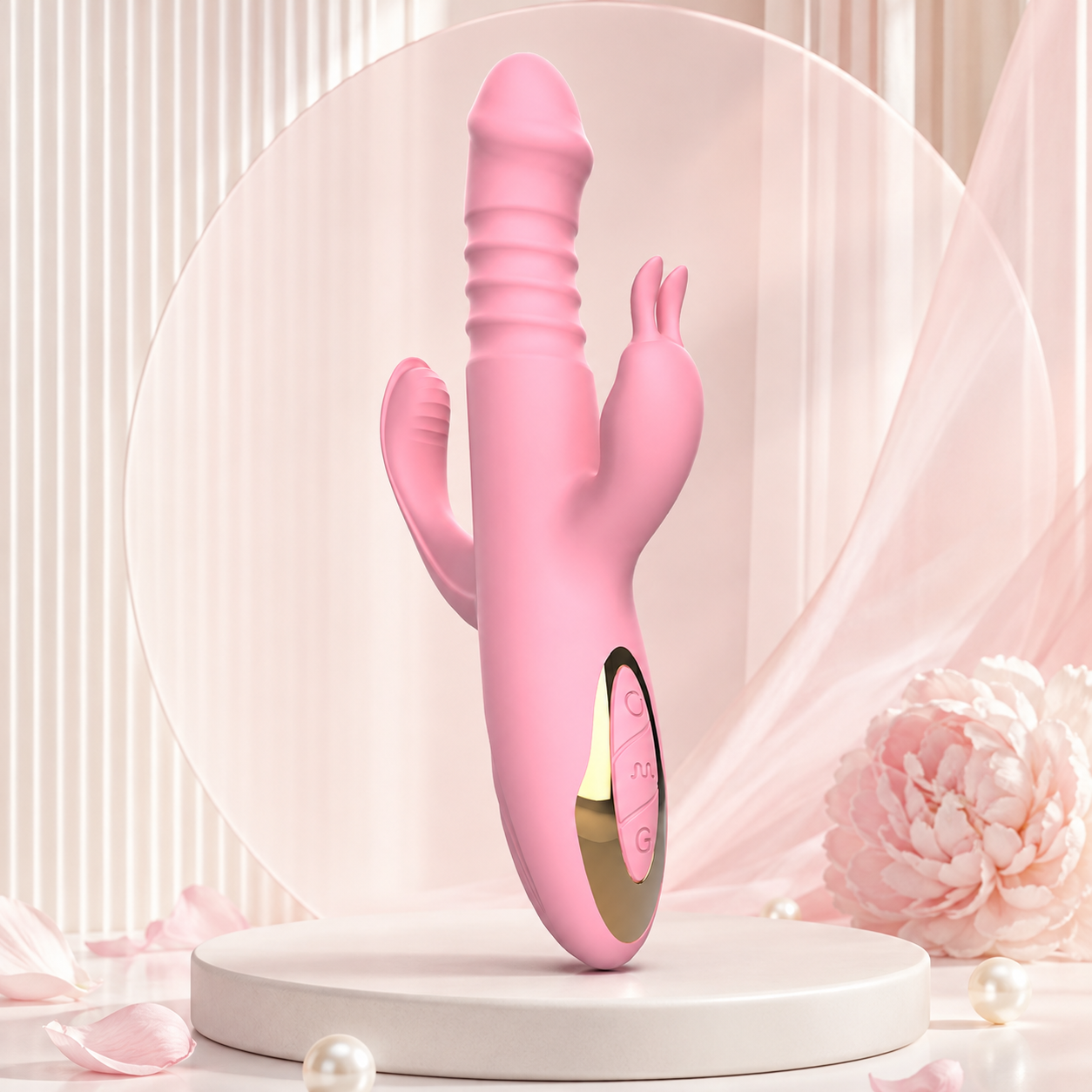 Vibrador de triple estimulación con movimiento flexible en color Rosa