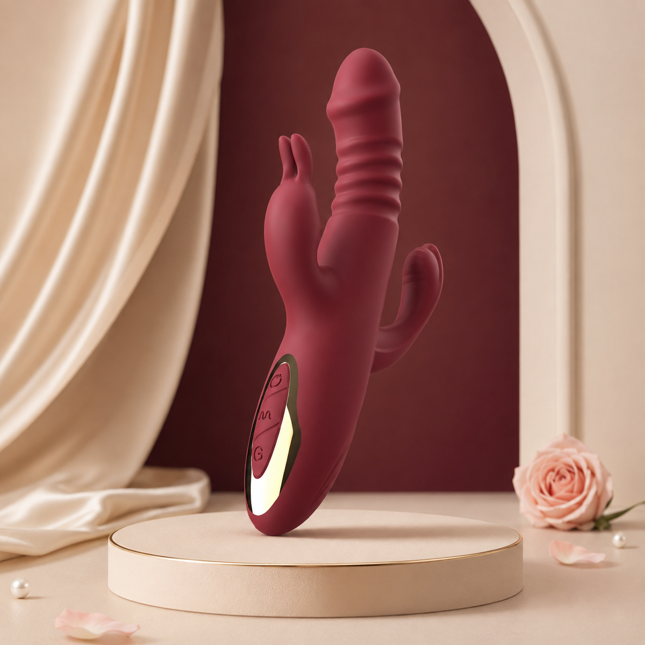 Vibrador de triple estimulación con movimiento flexible en color Rojo