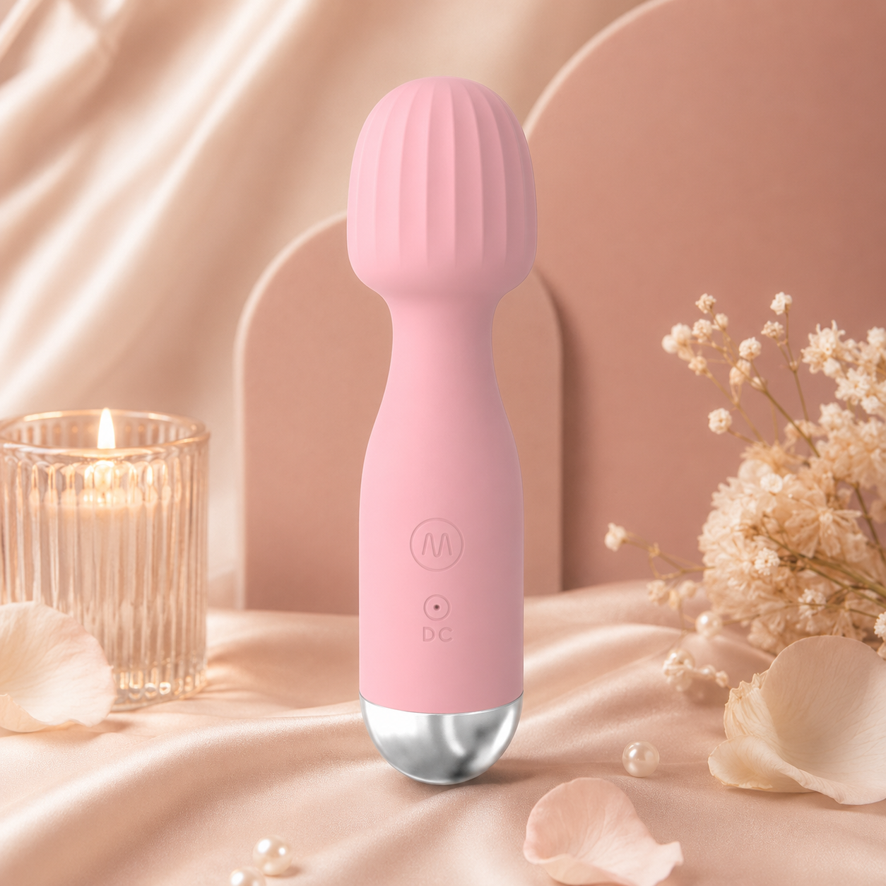 Vibrador compacto recargable con cabezal acanalado y 10 modos en color Rosa