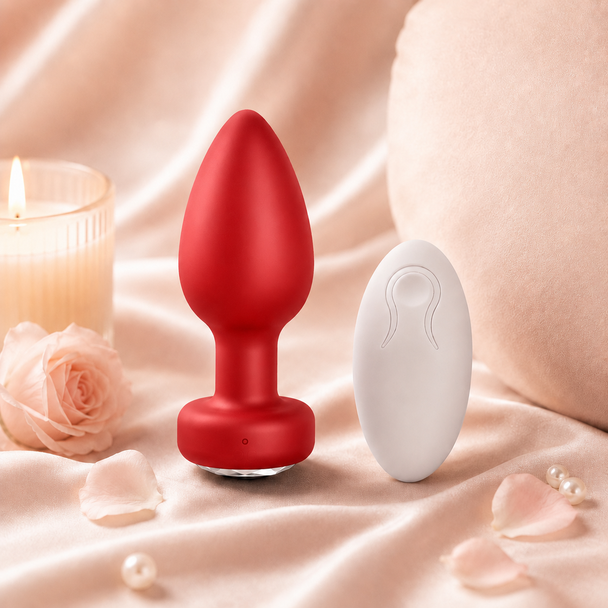 Plug anal vibrador compacto con control remoto en color Rojo
