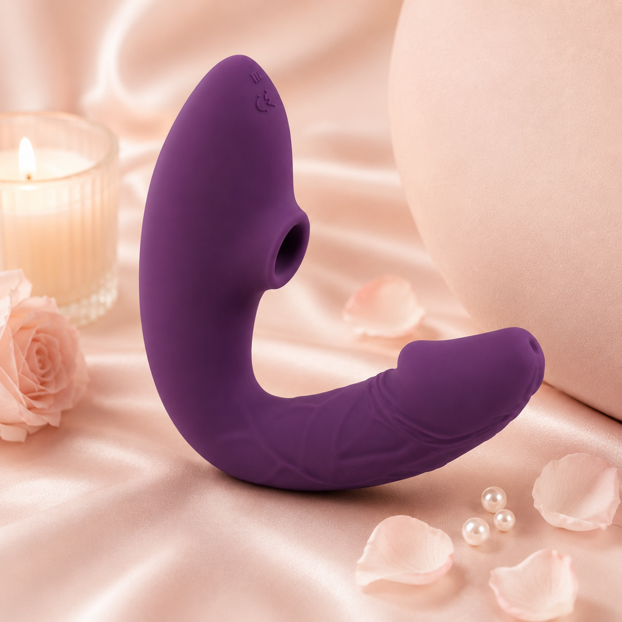 Vibrador wearable con succión y doble control en color Morado