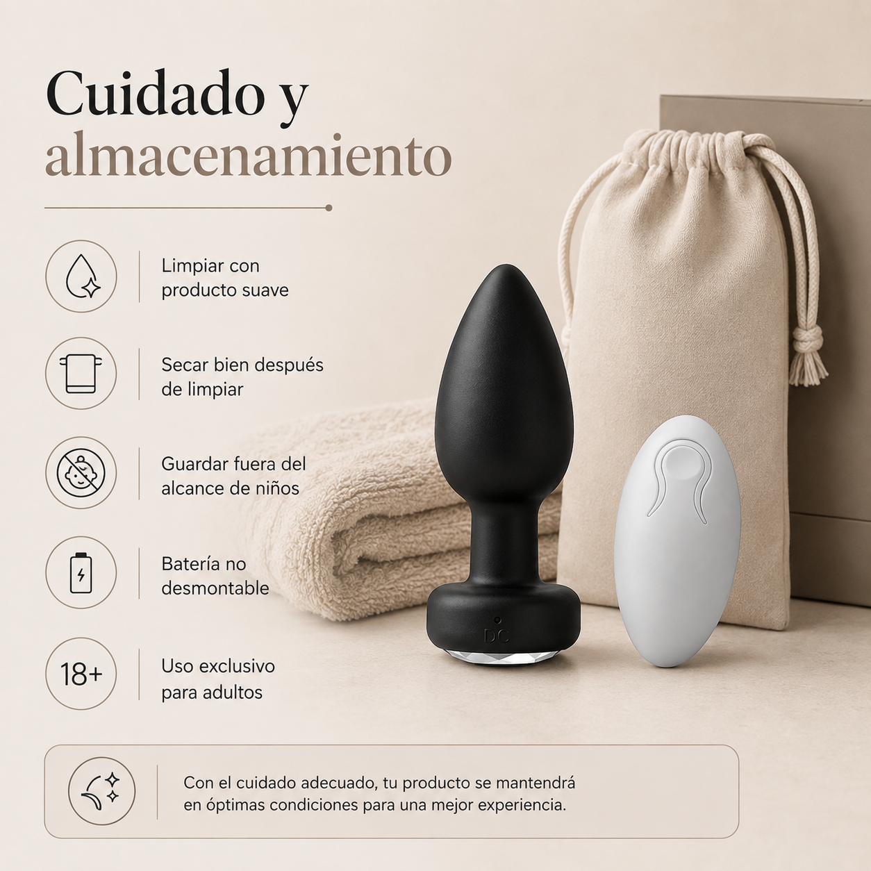 Plug anal vibrador compacto con control remoto: detalle del producto
