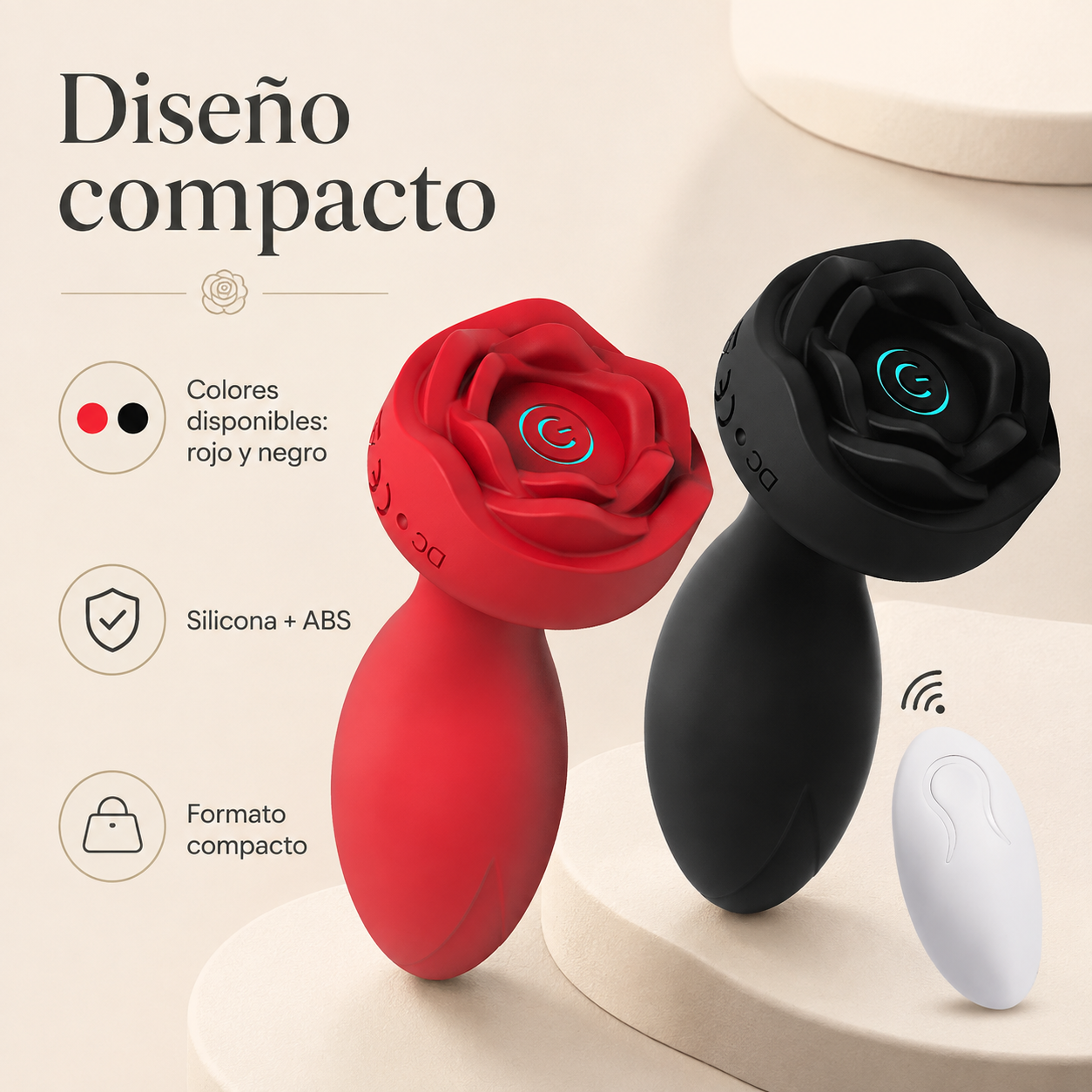 Plug anal vibrador con base de rosa y control remoto: detalle del producto