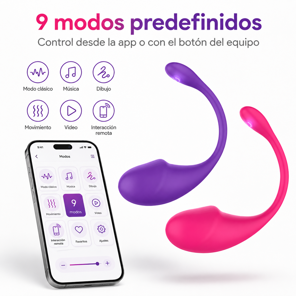 Vibrador curvo con control por app y 9 modos: detalle del producto