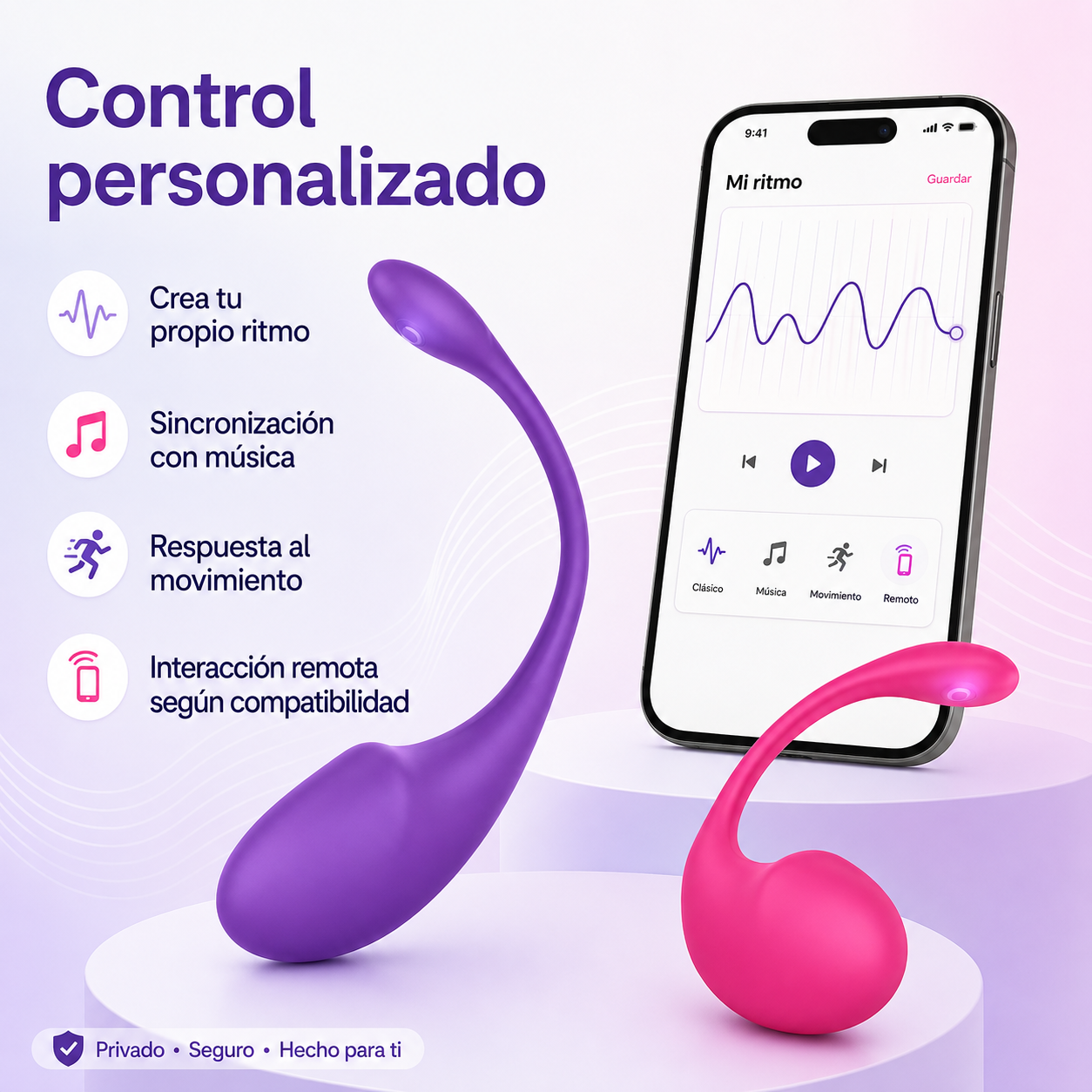 Vibrador curvo con control por app y 9 modos: detalle del producto