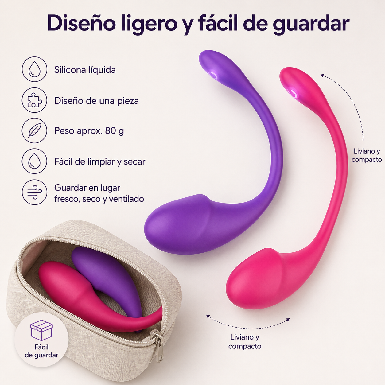 Vibrador curvo con control por app y 9 modos: detalle del producto