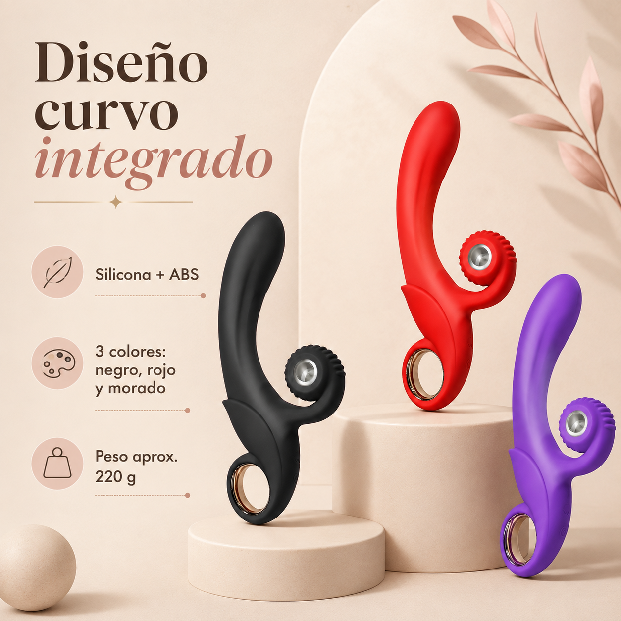 Vibrador curvo de doble estimulación con diseño espiral: detalle del producto