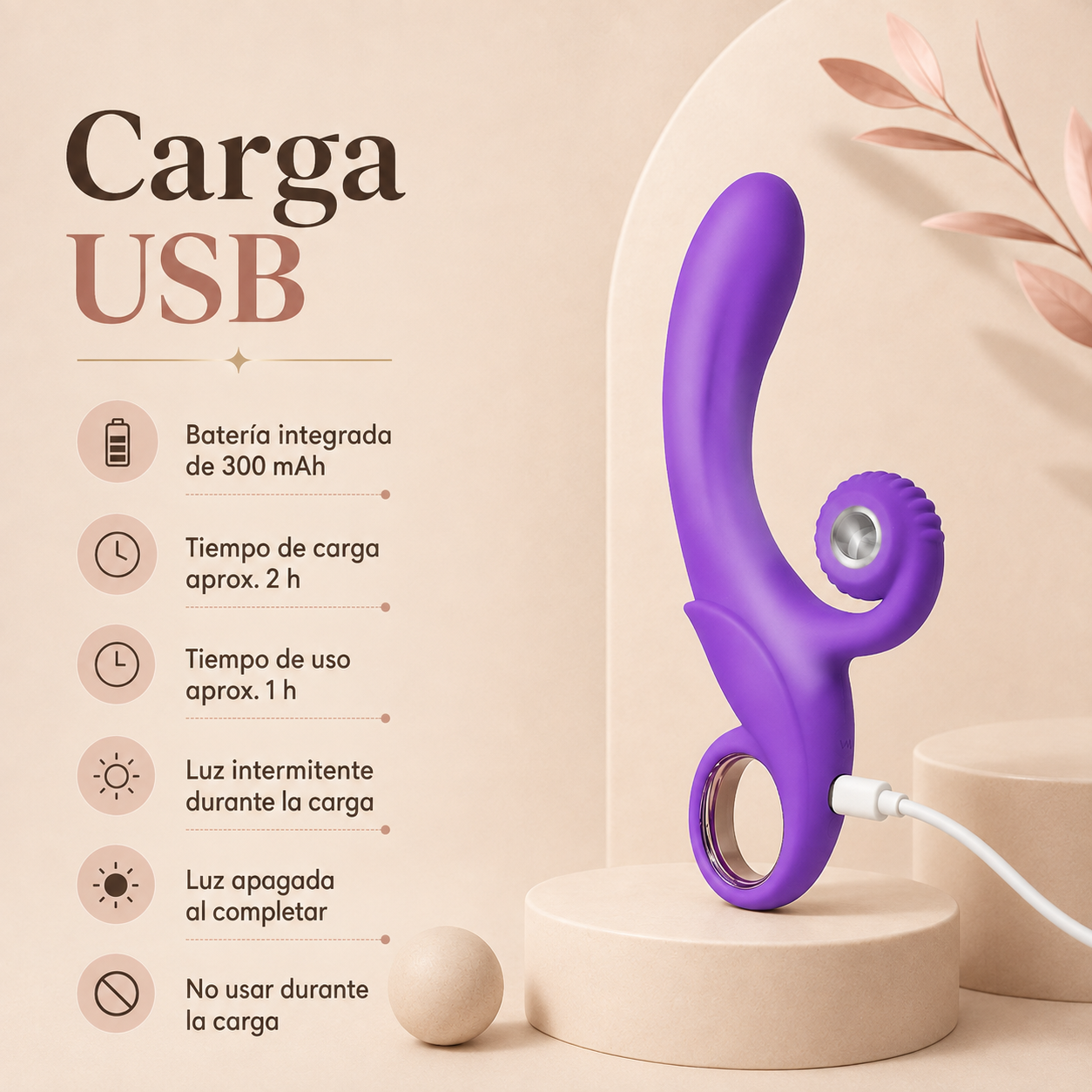 Vibrador curvo de doble estimulación con diseño espiral: detalle del producto