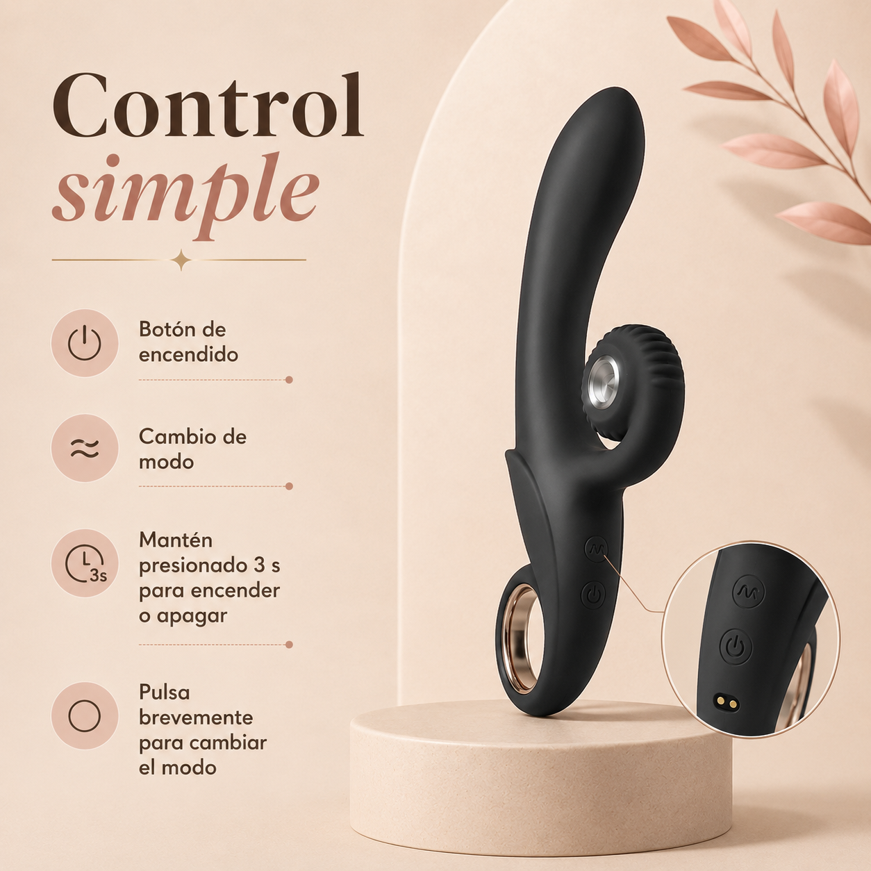 Vibrador curvo de doble estimulación con diseño espiral: detalle del producto