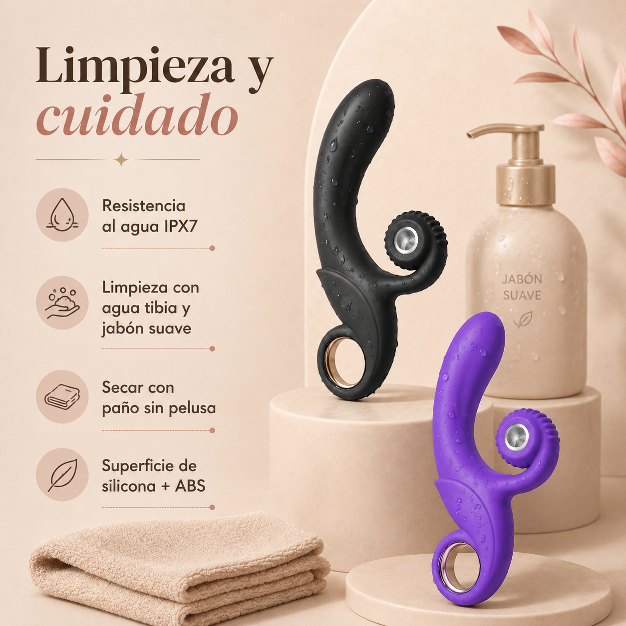 Vibrador curvo de doble estimulación con diseño espiral: detalle del producto