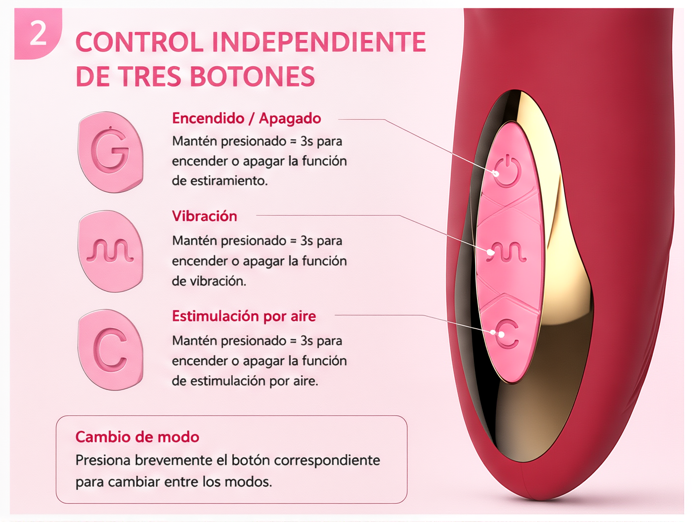 Vibrador de triple estimulación con movimiento flexible: detalle del producto