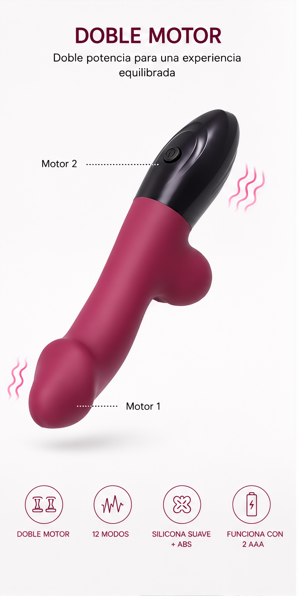 Vibrador de doble motor a pilas con 12 modos: detalle del producto
